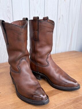 Vintage Viberg Brown Leather Western Pull-On Cowboy Boots
